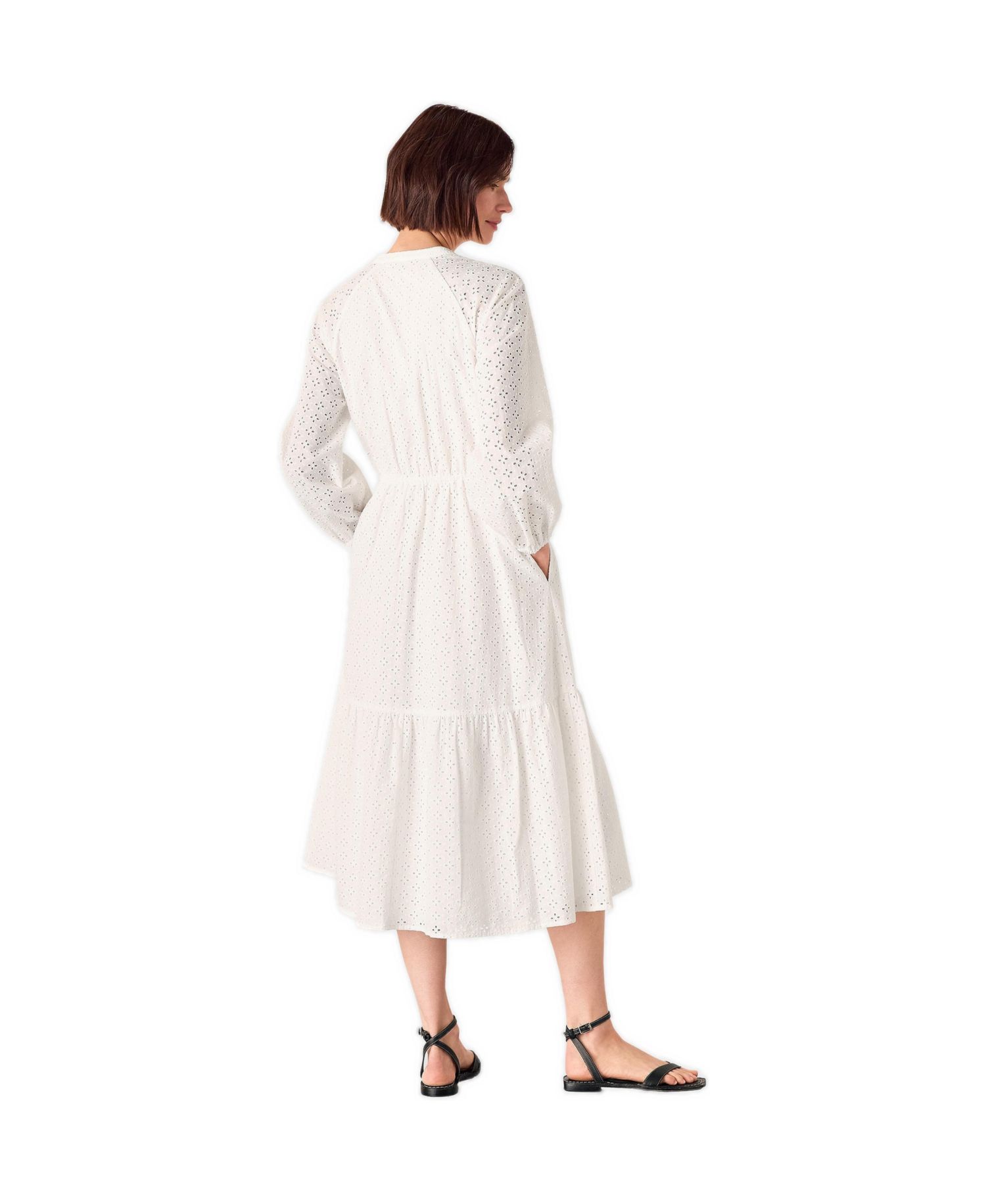 Women's Long Sleeve Broderie Midi Dress