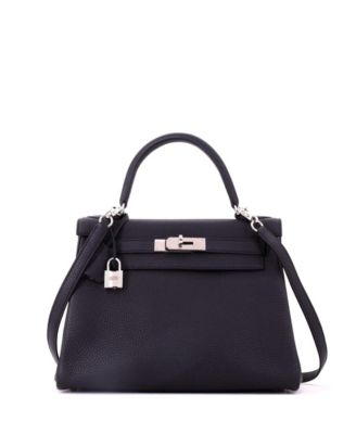 Kelly 28 Handbag Black Togo with Palladium Hardware