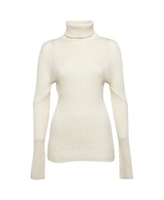 Women's Cream Rib Knit Turtle Neck Sweater