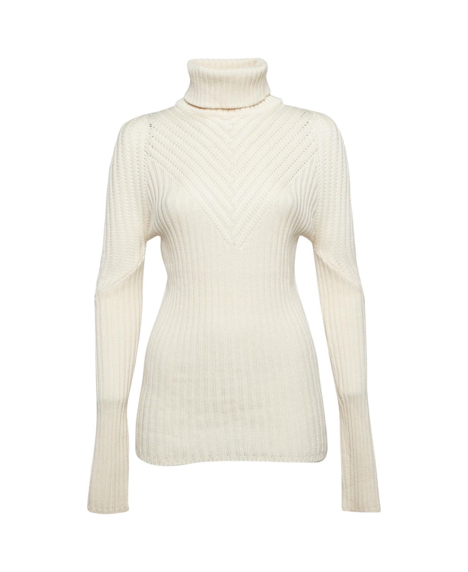 Women's Cream Rib Knit Turtle Neck Sweater