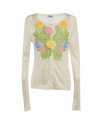 Women's Cheap And Chic Cream Knit Floral Applique Detail Cardigan