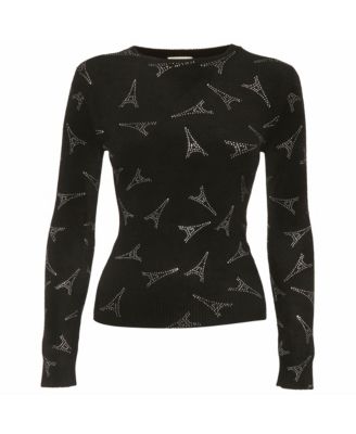 Women's Eiffel Tower Rhinestone Velvet Sweater