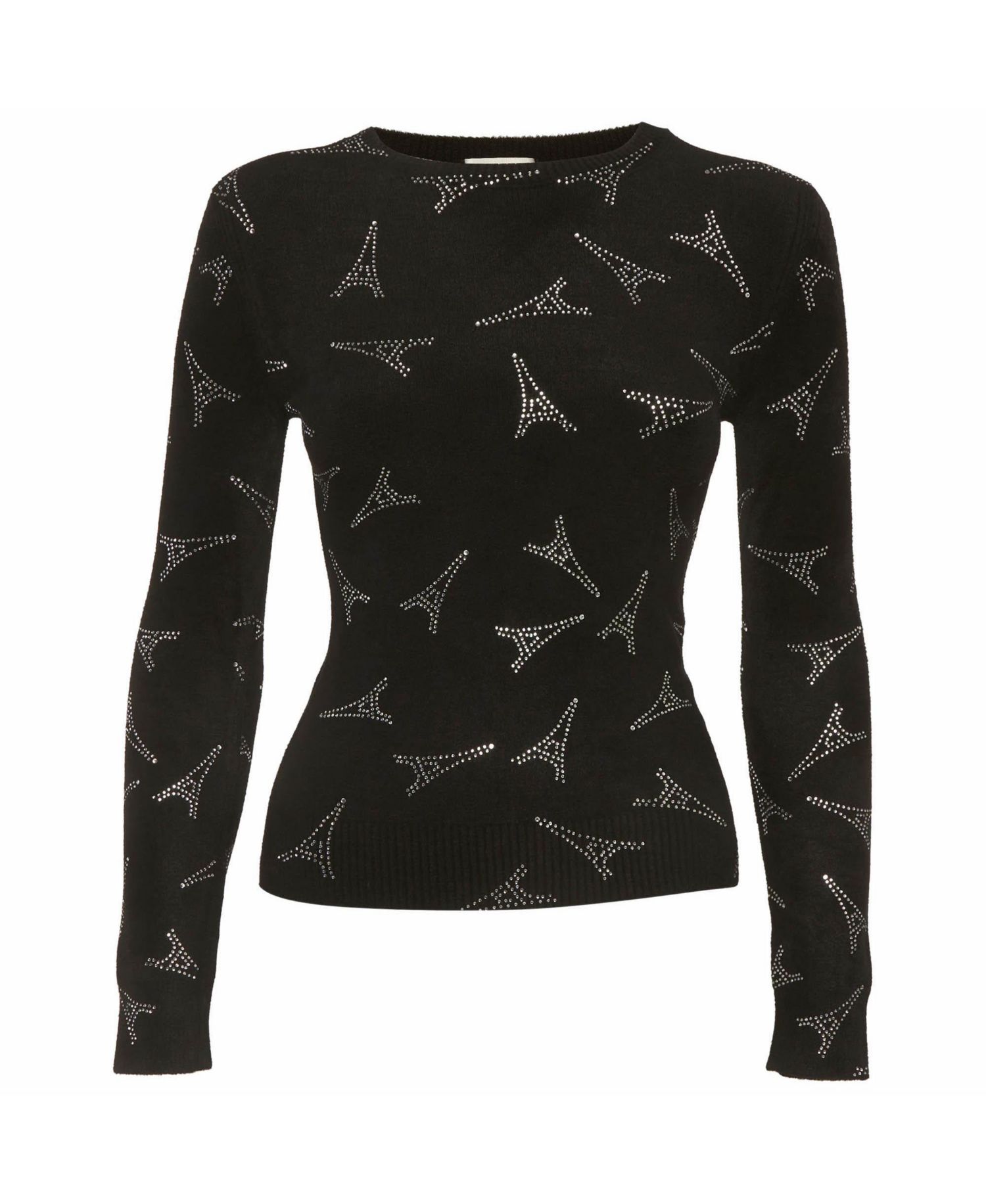 Women's Eiffel Tower Rhinestone Velvet Sweater