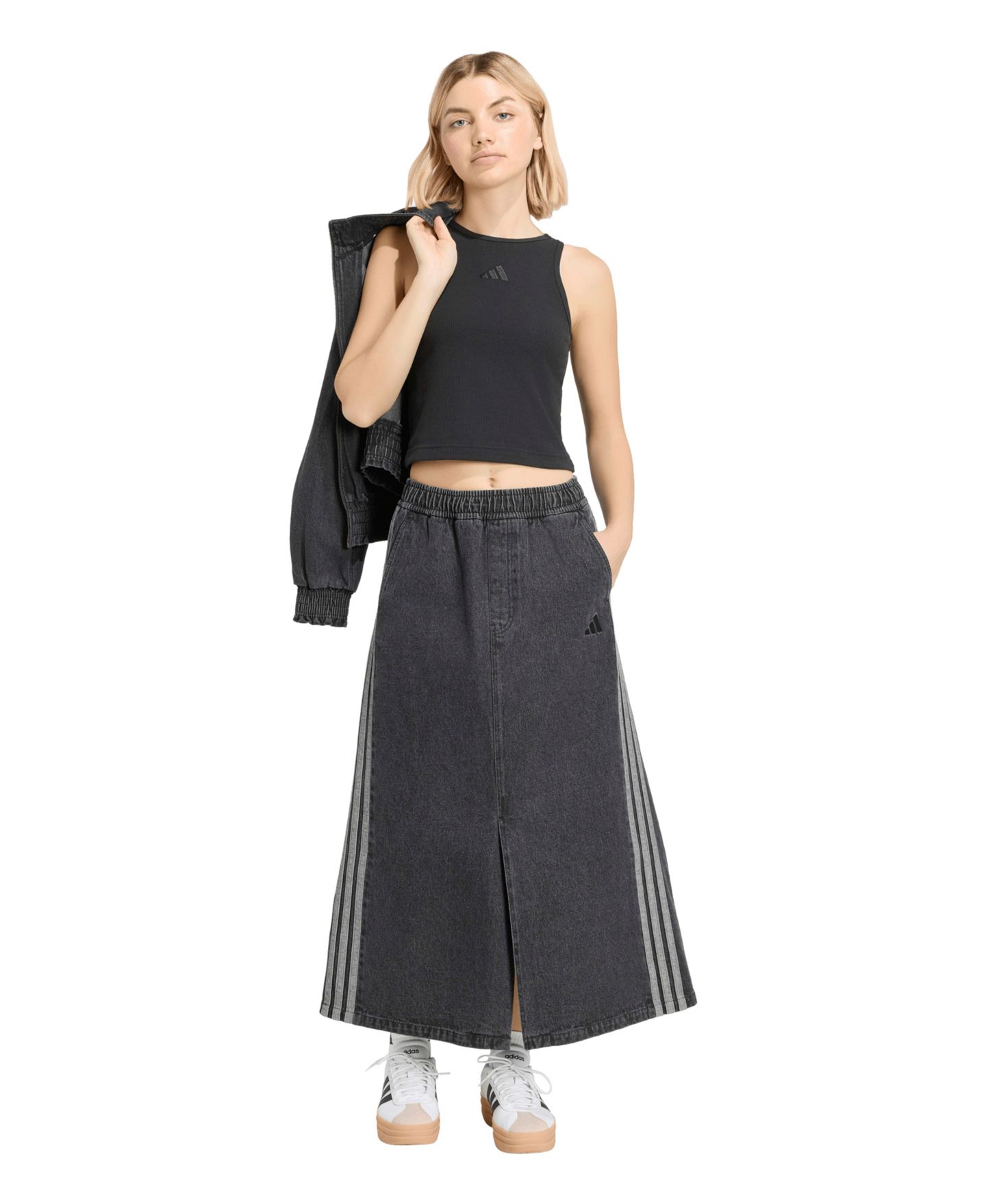 Женская юбка adidas Stadium Washed Denim Loose-Fit, цвет: Чёрный — фото 2