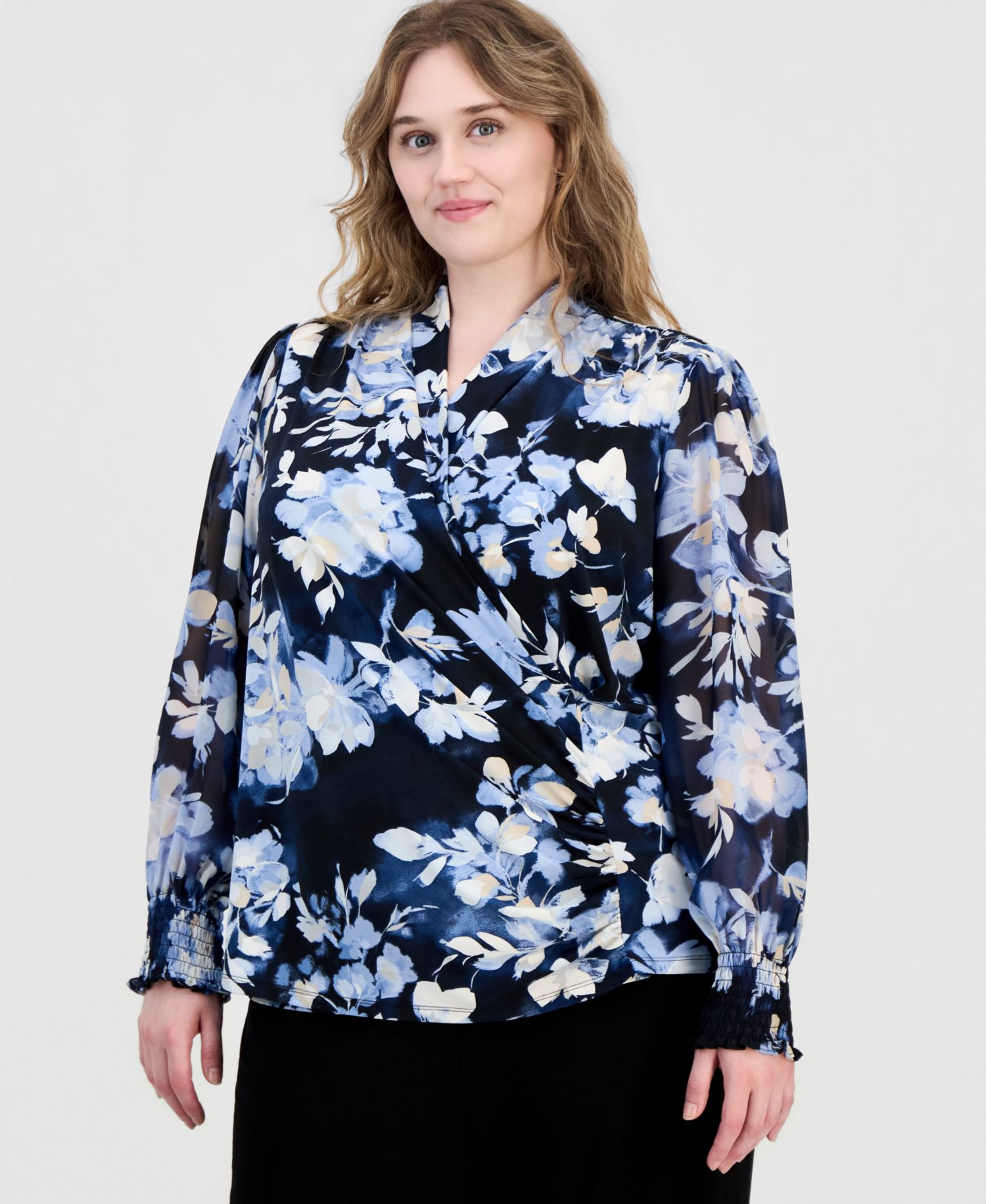 Plus Size Printed Mixed-Media Top