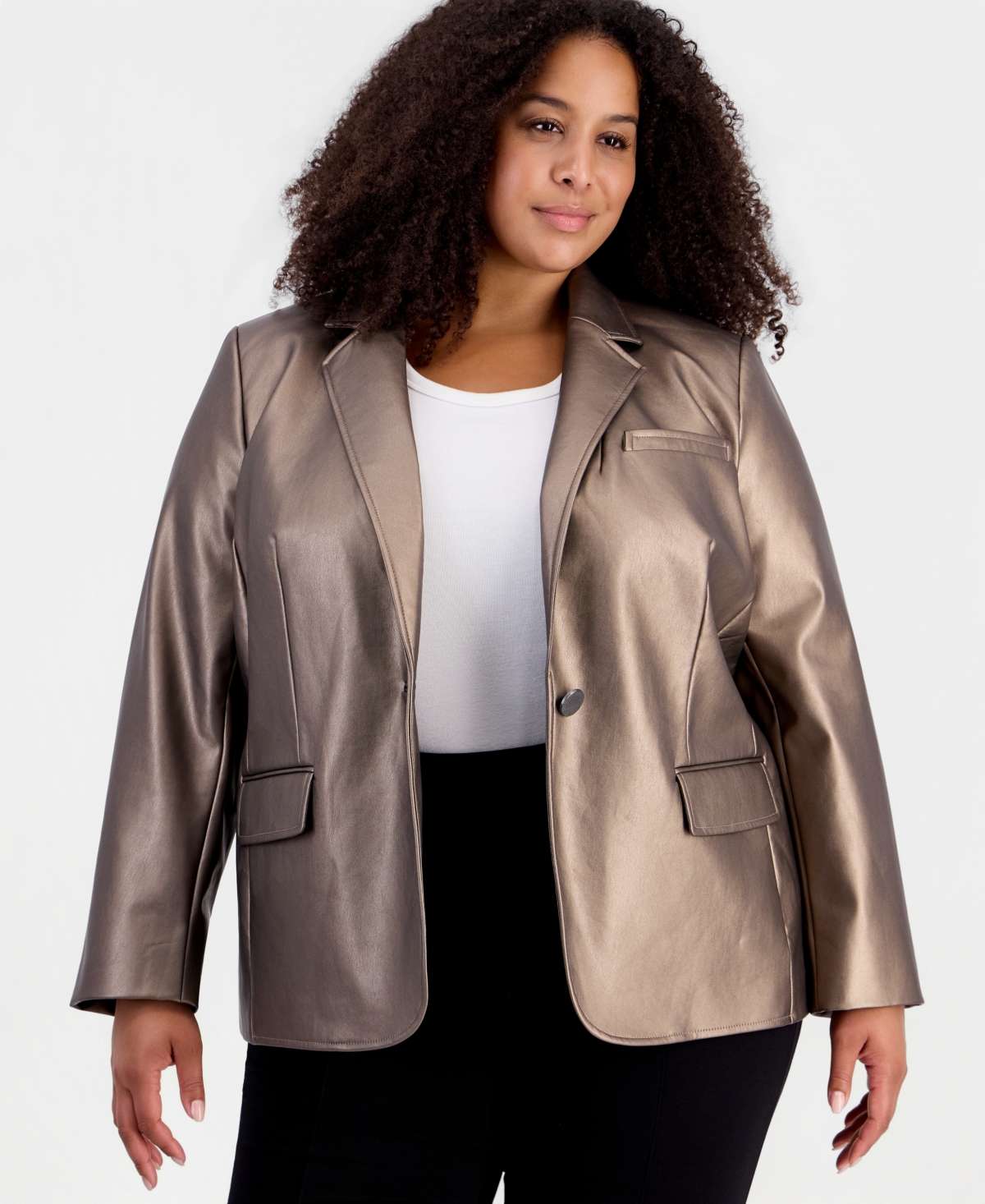Anne Klein Plus Notch-Collar Long-Sleeve Blazer