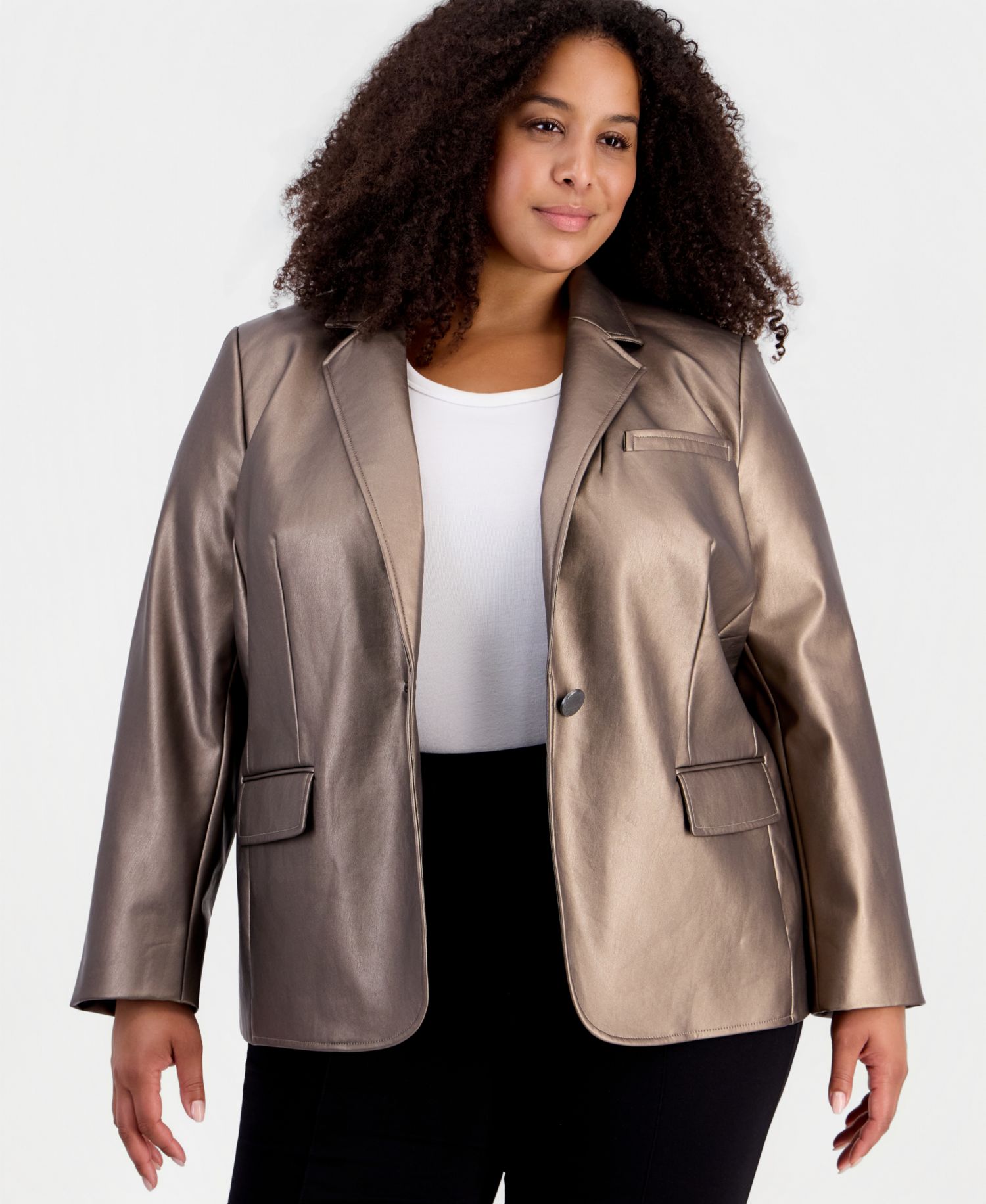 Plus Size Notch-Collar Long-Sleeve Blazer