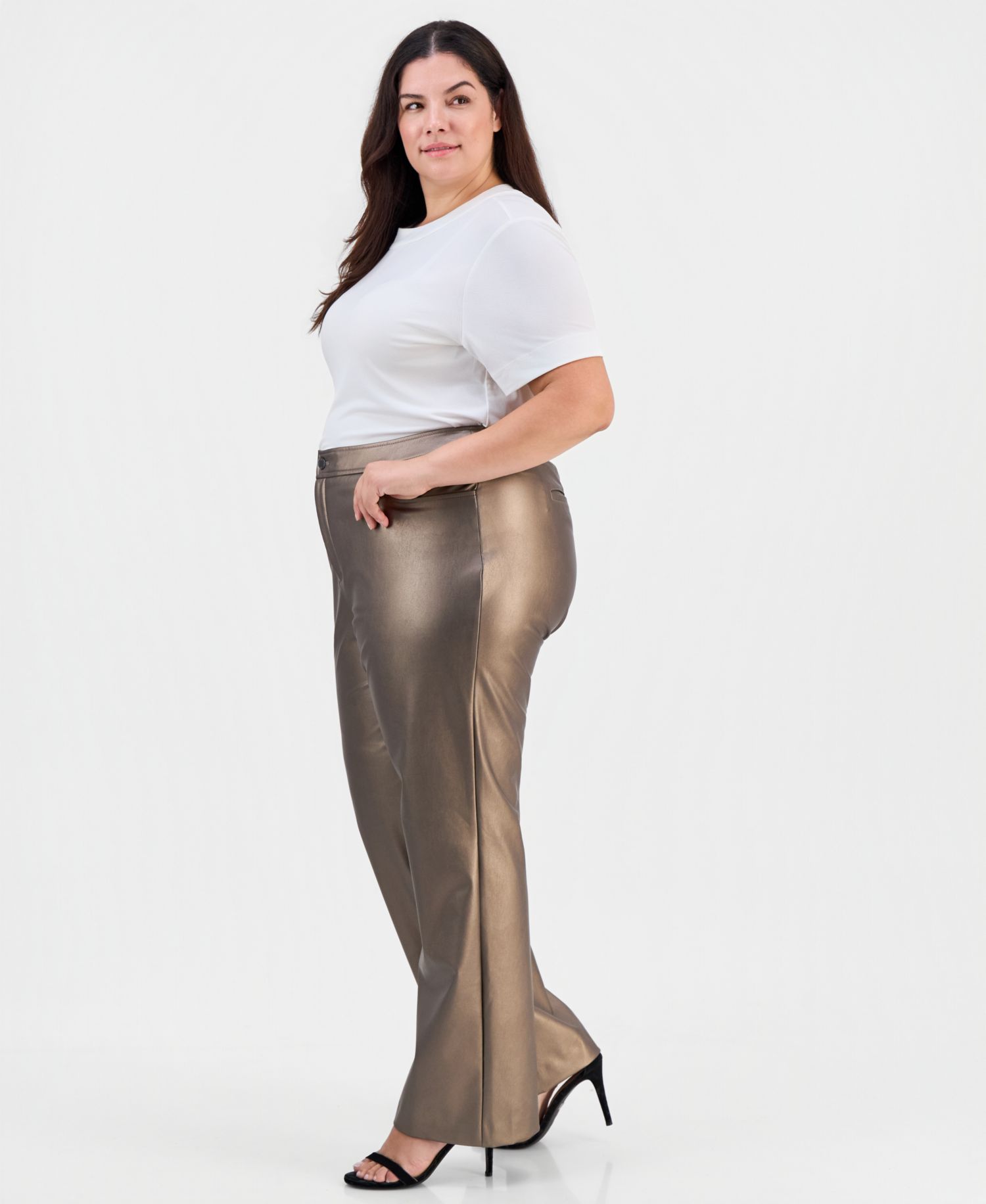 Plus Size High-Waist Metallic Bootcut Pants