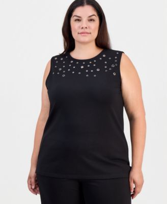 Plus Size Sleeveless Grommeted Top