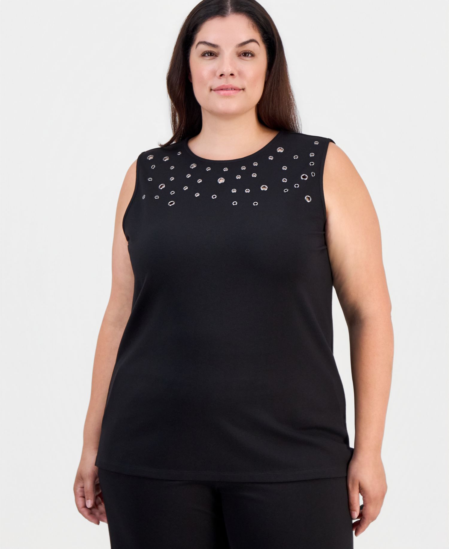 Plus Size Sleeveless Grommeted Top