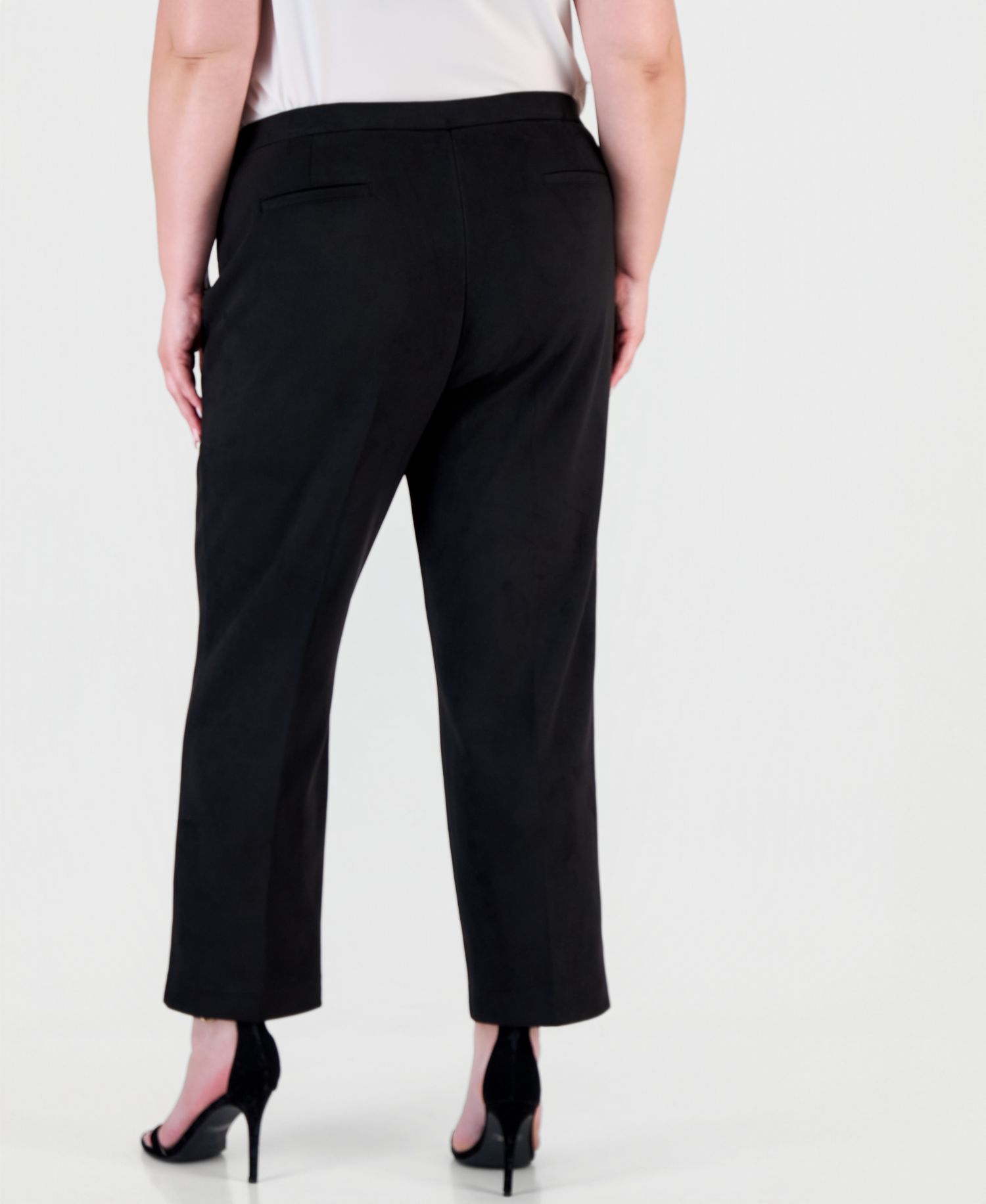 Plus Size Pull-On Pintuck Straight-Leg Scuba Suede Pants