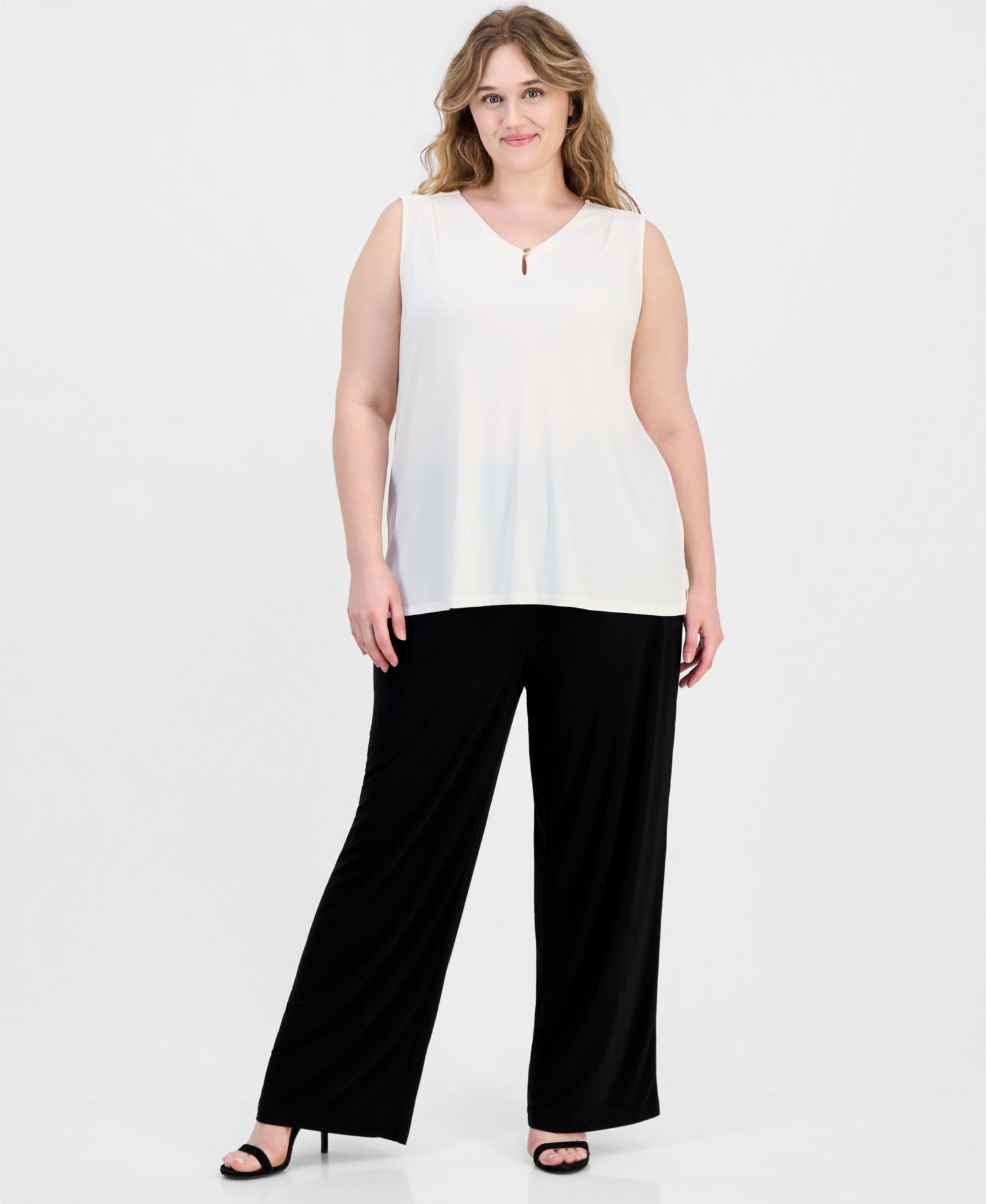 Petite V-Neck Keyhole Sleeveless Blouse