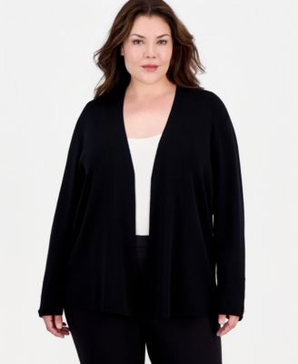 Plus Size Collarless Open-Front Long-Sleeve Cardigan