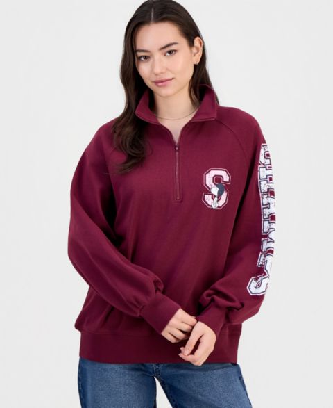 Женский свитшот Peanuts Juniors' Snoopy Quarter-Zip Fleece, цвет: Винный