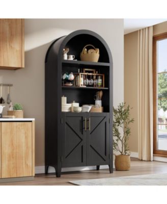 Arched Kitchen Pantry Cabinet, 5-Tier Open Shelf with Textured Finish, Farmhouse Storage for Kitchen