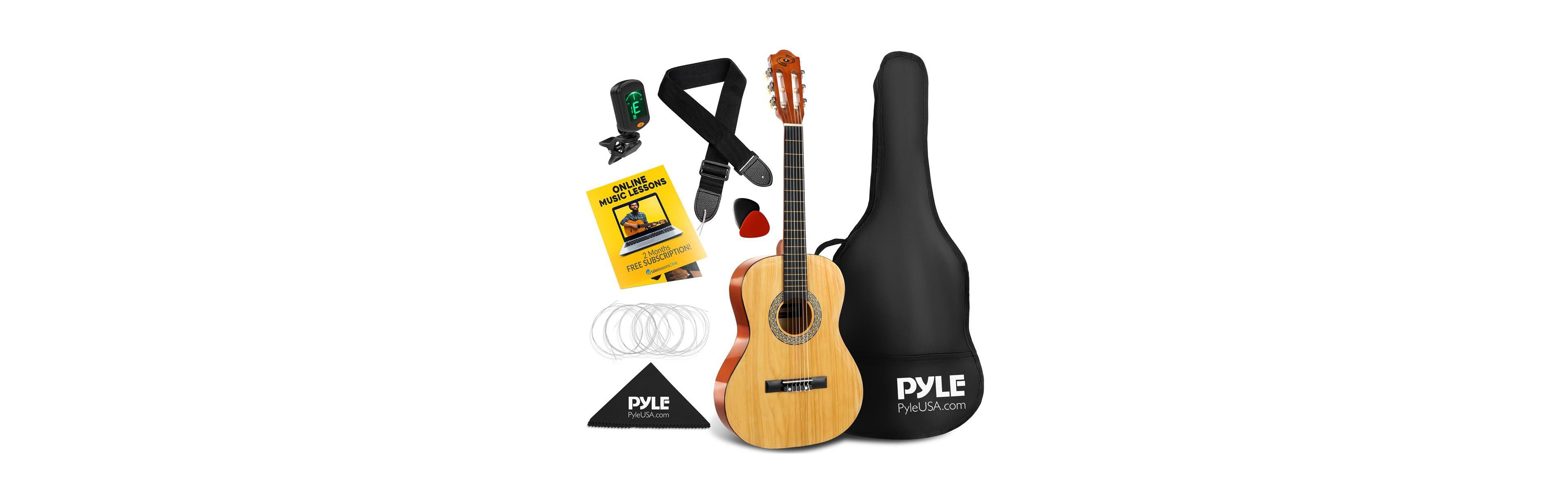 Pyle Left-Handed 3/4 Size Beginner Acoustic Guitar Kit - 36" Junior All Wood Instrument for Kids & Adults