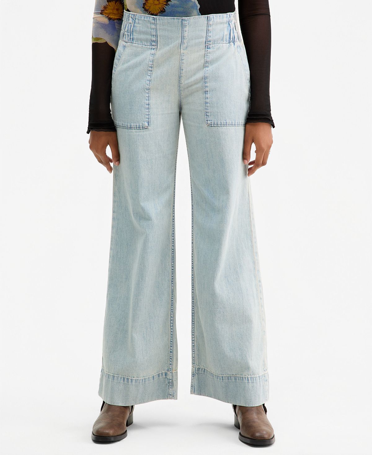 Free People Women's Mid-Rise Wide-Leg Utility Jeans view 1 — MAYCSS fashion products