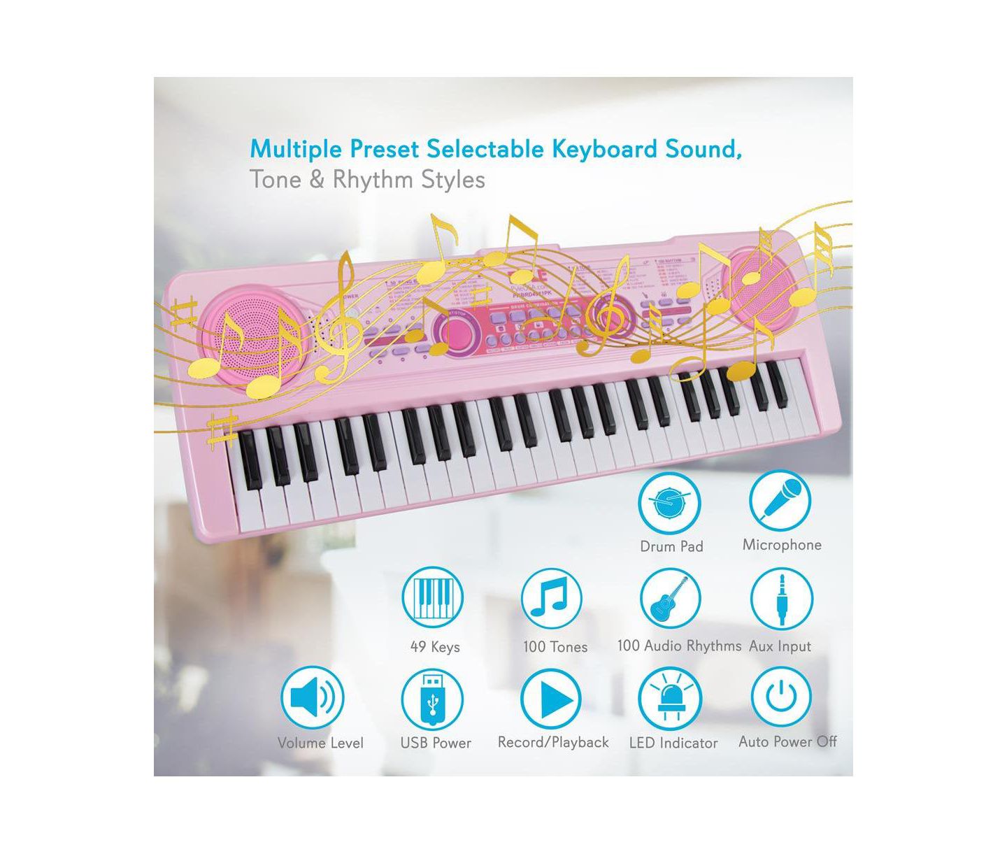 Детская игрушка Pyle Portable Kids Karaoke Piano Keyboard with Wired Microphone, Rechargeable Battery - 49 Keys, PKBRD4911PK — фото 4
