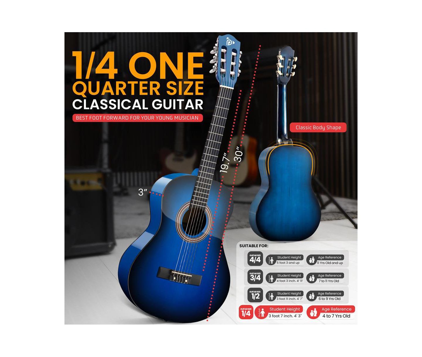 Детские игрушки Pyle 30" 6-String Classical Acoustic Guitar for Beginners & Adults with Accessory Kit, цвет: Синий — фото 3