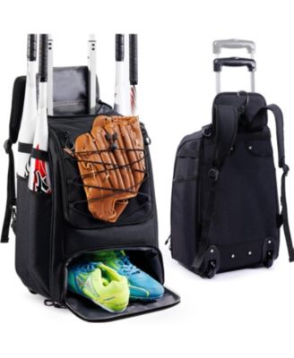 Wheeled 60L Youth Baseball Bag - Holds 4 Bats, Rolling Equipment Bag with Shoe Compartment and Fence Hook, for Boys and Girls Age 8+