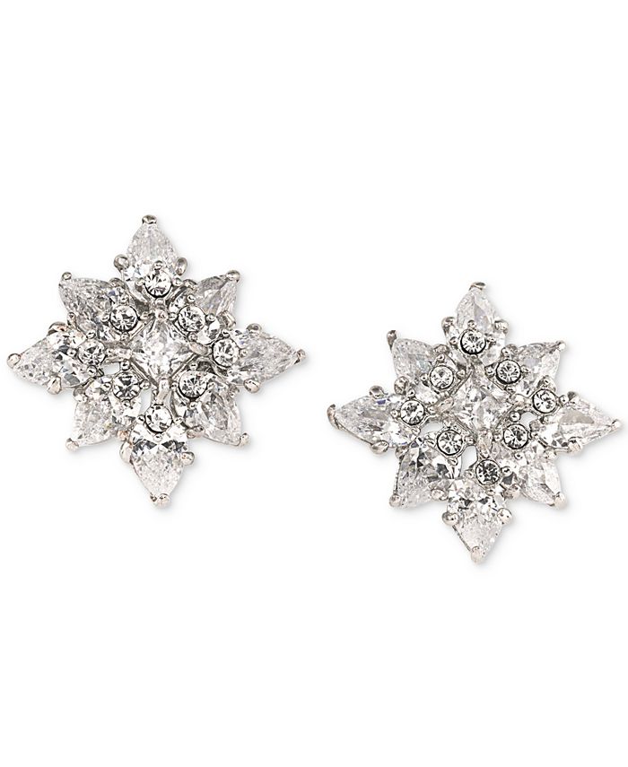Carolee Silver-Tone Crystal Flower Stud Earrings - Macy's