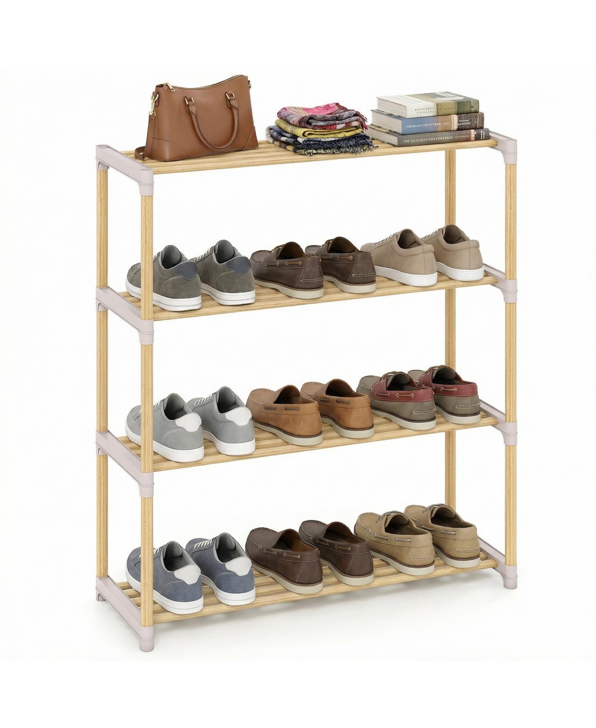 Gouun 4-Tier Solid Pine Wood Shoe Rack with Slatted Open Shelves, 28 x 11 x 31