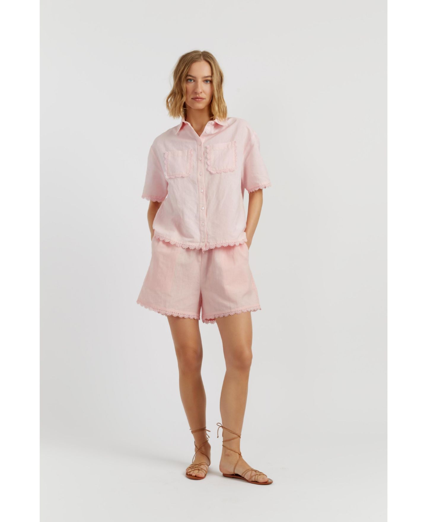 Женские шорты Chinti & Parker Sienna Linen-Blend Scallop Edge, цвет: Светлый розовый — фото 5