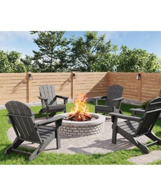 Set of 4 HDPE Plastic Outdoor Folding Adirondack Chairs with Wood Texture