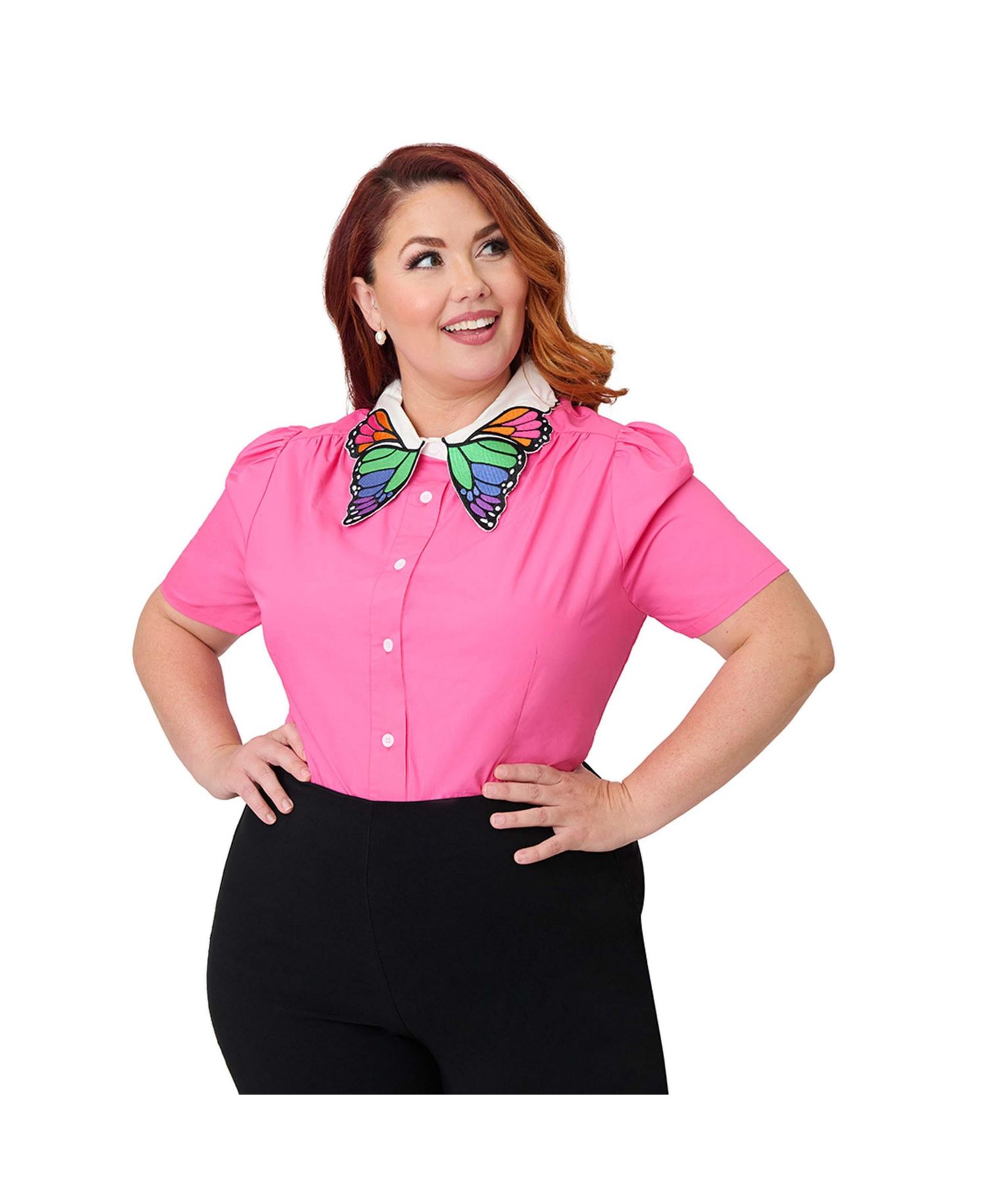 Plus Size Blouse With Embroidered Collar