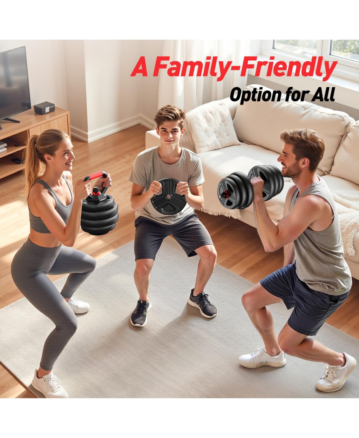 Fed Fitness Adjustable 5 in 1 Free Weights Set, Dumbbell Set, Convertible to Barbell, Kettlebell