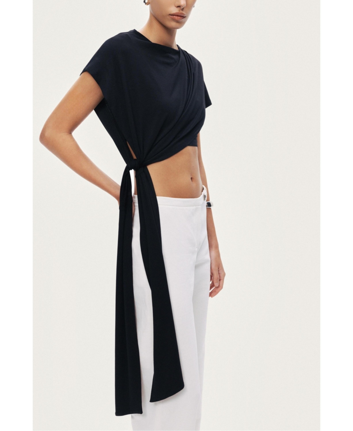 Nocturne Women's Asymmetric Tie-Front Crop Top