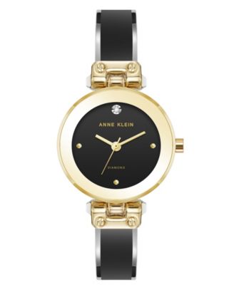 Women's Quartz Round Diamond Dial Gold-Tone Alloy Metal and Enamel Bangle Watch 28mm
