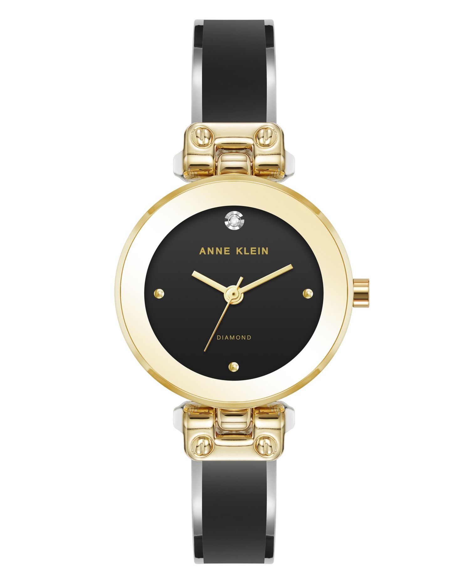 Women's Quartz Round Diamond Dial Gold-Tone Alloy Metal and Enamel Bangle Watch 28mm