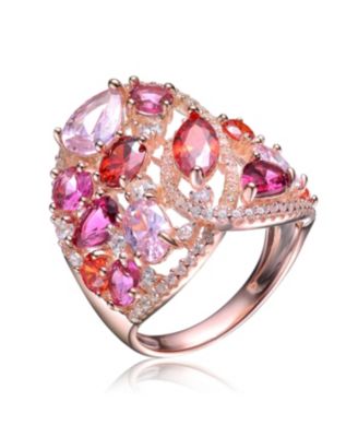 Dazzling 18K Rose Gold Plated Mixed-Cut Cluster CZ Wide Ring