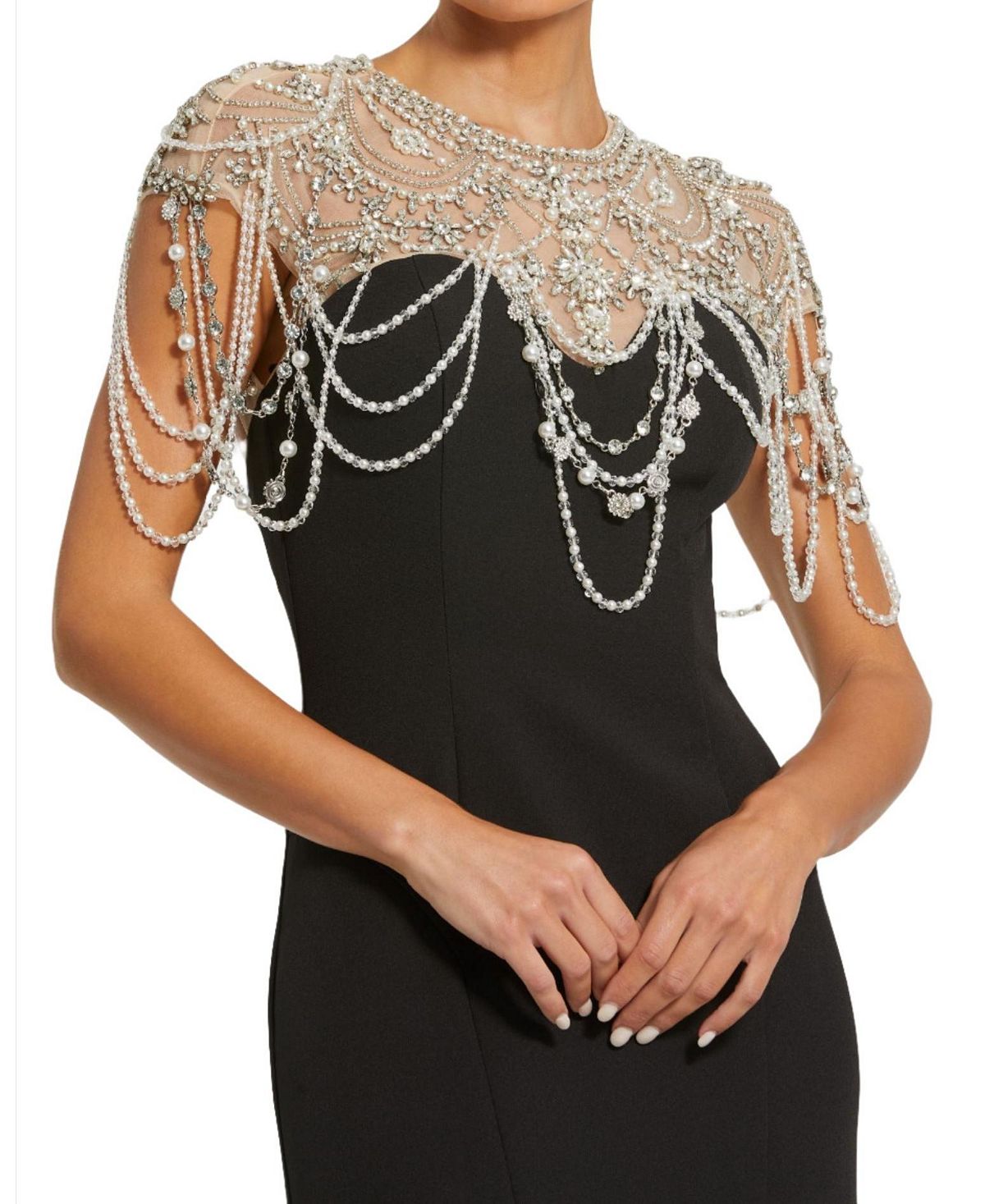 Mac Duggal Women's Draped Pearl Beaded Mermaid Gown view 2 — MAYCSS fashion products
