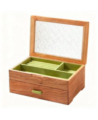 Solid Cherry Wood 2-Layer Jewelry Organizer with Glass Lid