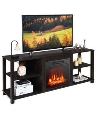 2-Tier TV Stand andElectric Fireplace Heater Storage Cabinet Console For 65" TV