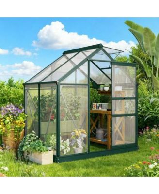 6.5 Feet Wood Polycarbonate Cold Frame Greenhouse for Outdoor Garden Storage