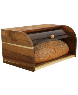 Acacia Wood Bread Box with Sliding Plastic Lid