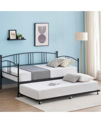Twin Metal Daybed with Trundle, Steel Slats, Guest Bed