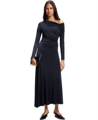 BOSS by Women's Asymmetric Neckline Long-Sleeved Dress