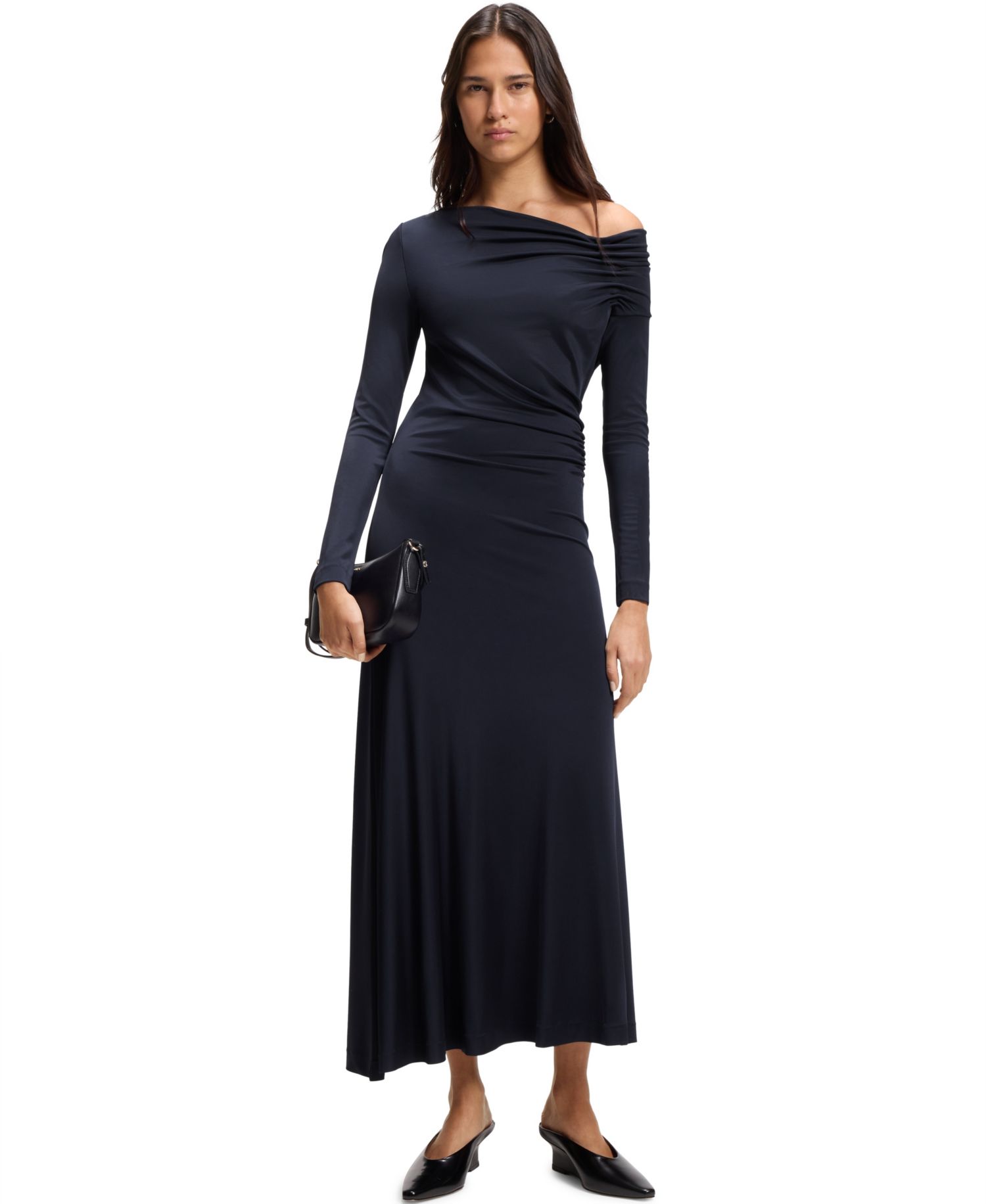 BOSS by Women's Asymmetric Neckline Long-Sleeved Dress