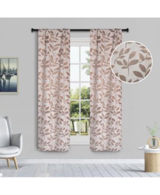 Leaves Machine Washable Room Darkening Blackout Curtains, Set of 2