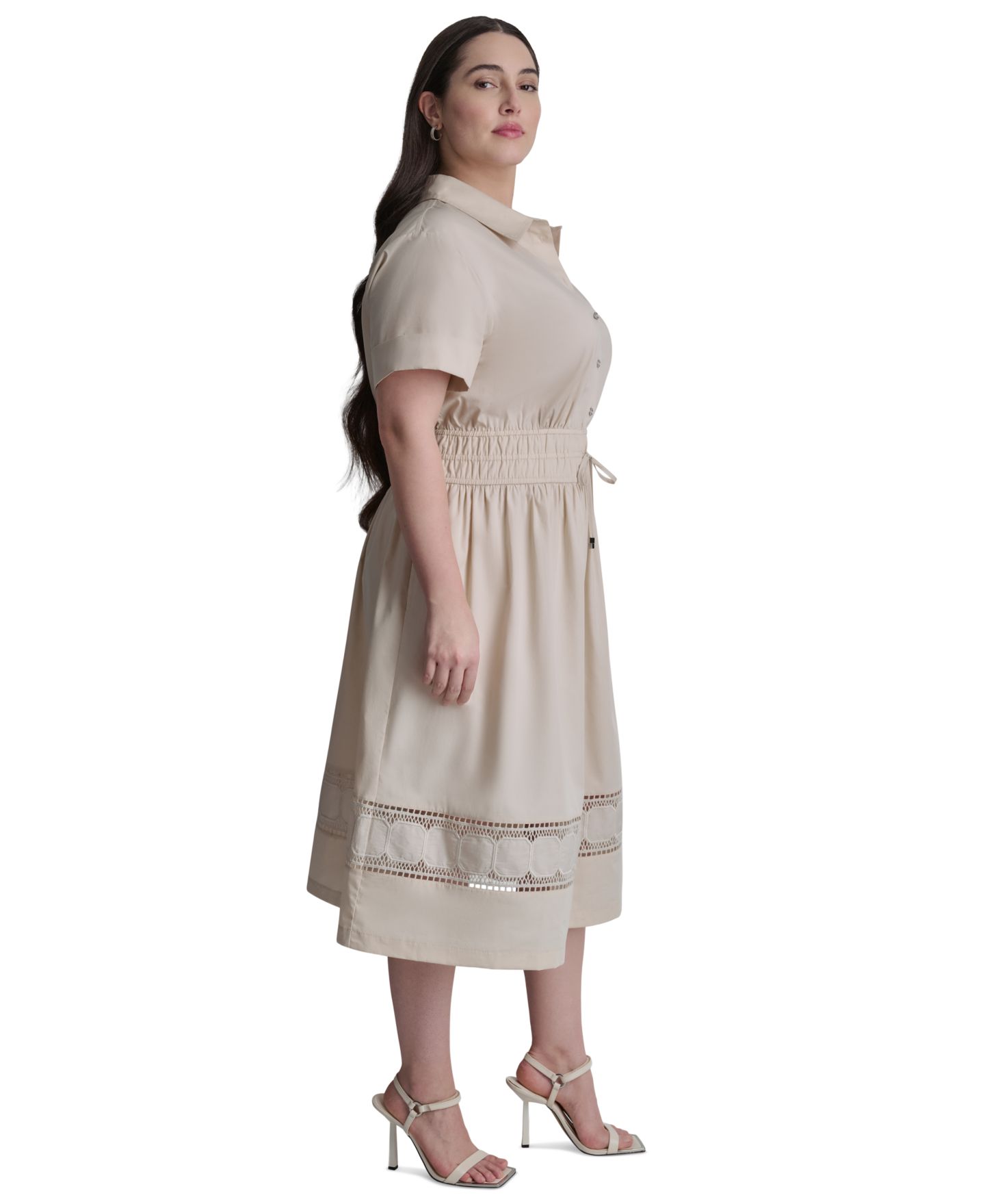 Женское платье DKNY Plus Size Short-Sleeve Smocked Shirt-Dress, цвет: Светлый хаки — фото 3