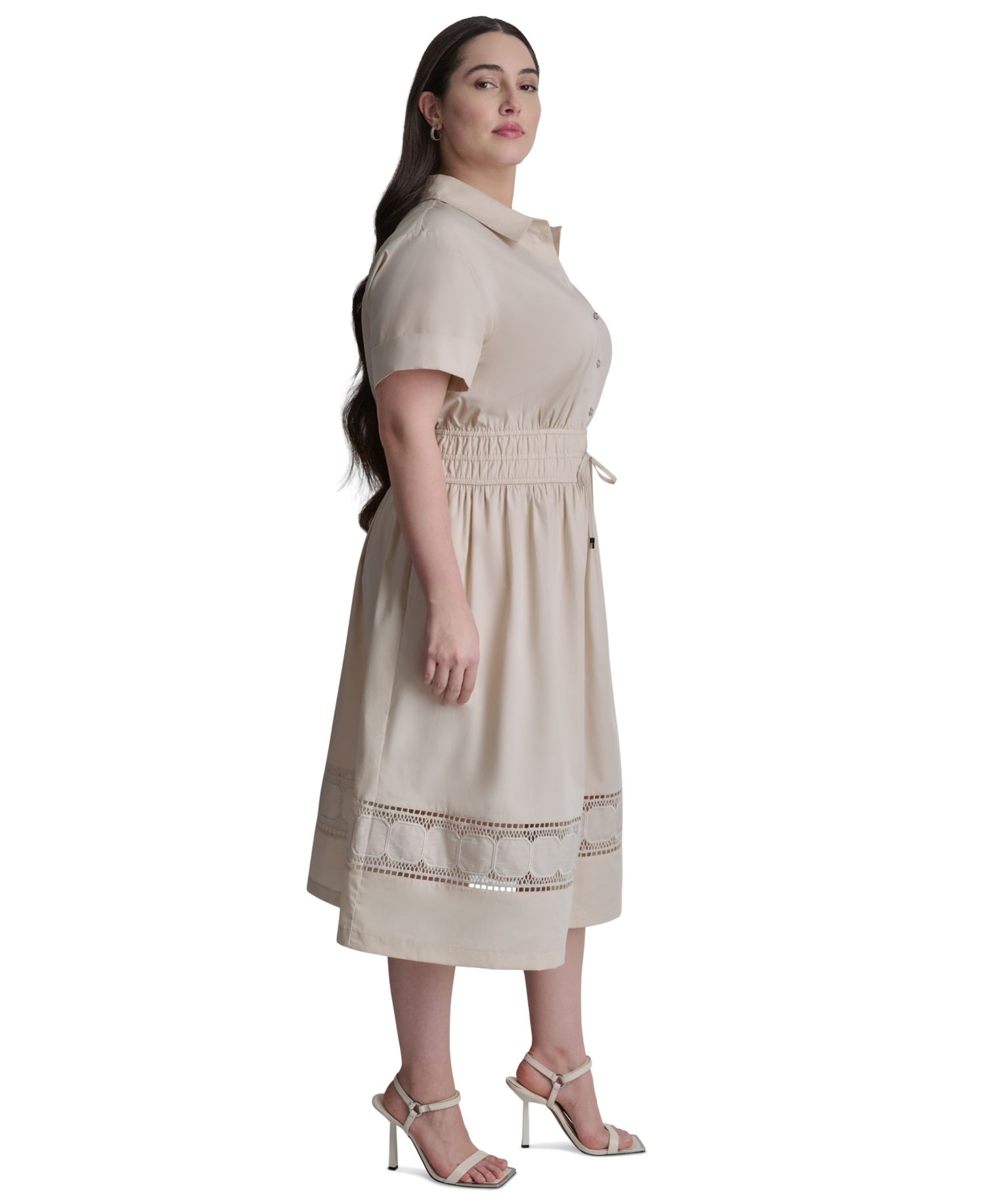 Plus Size Short-Sleeve Smocked Shirt-Dress
