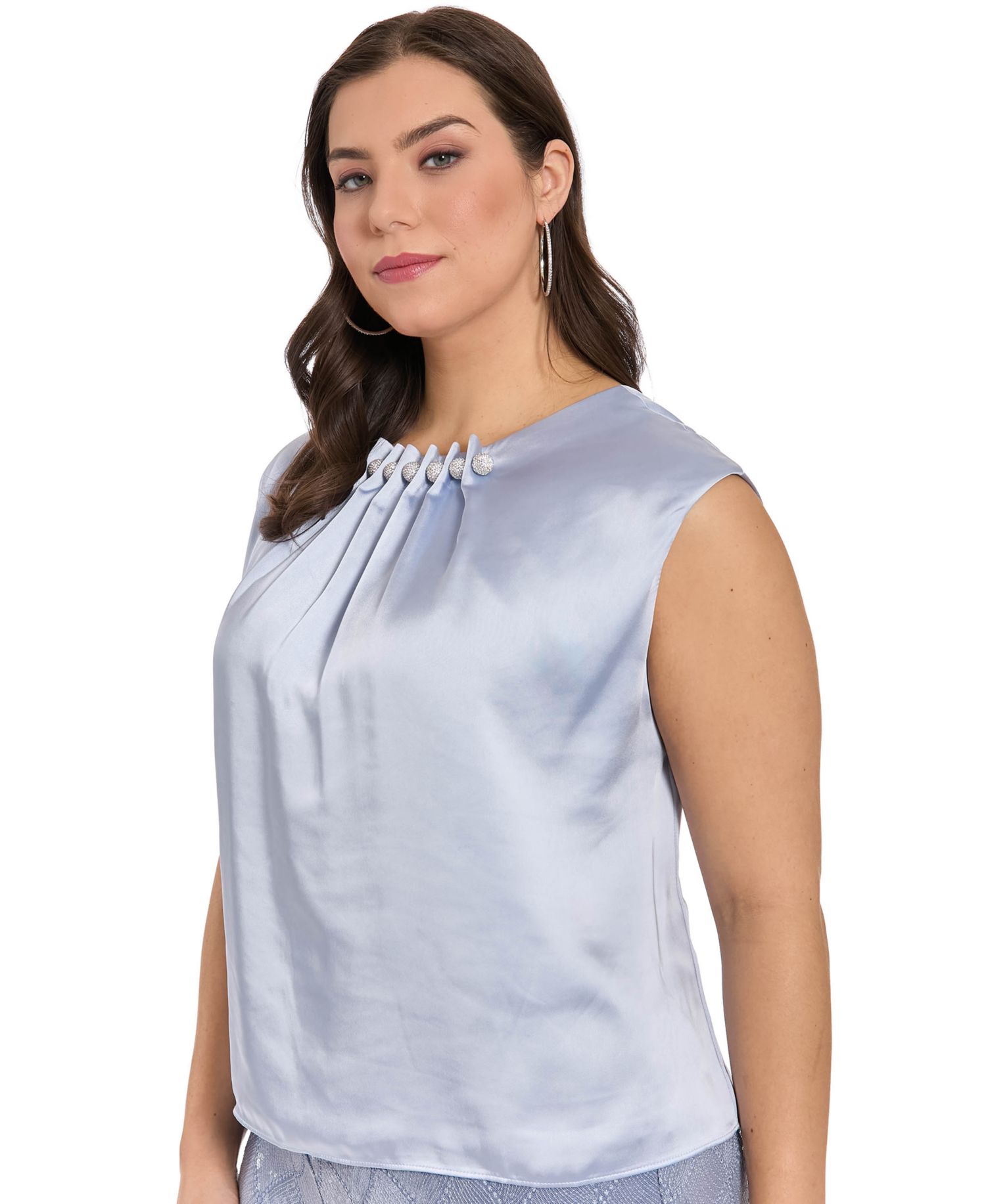 Plus Tucked Beaded Neckline Sleeveless Top