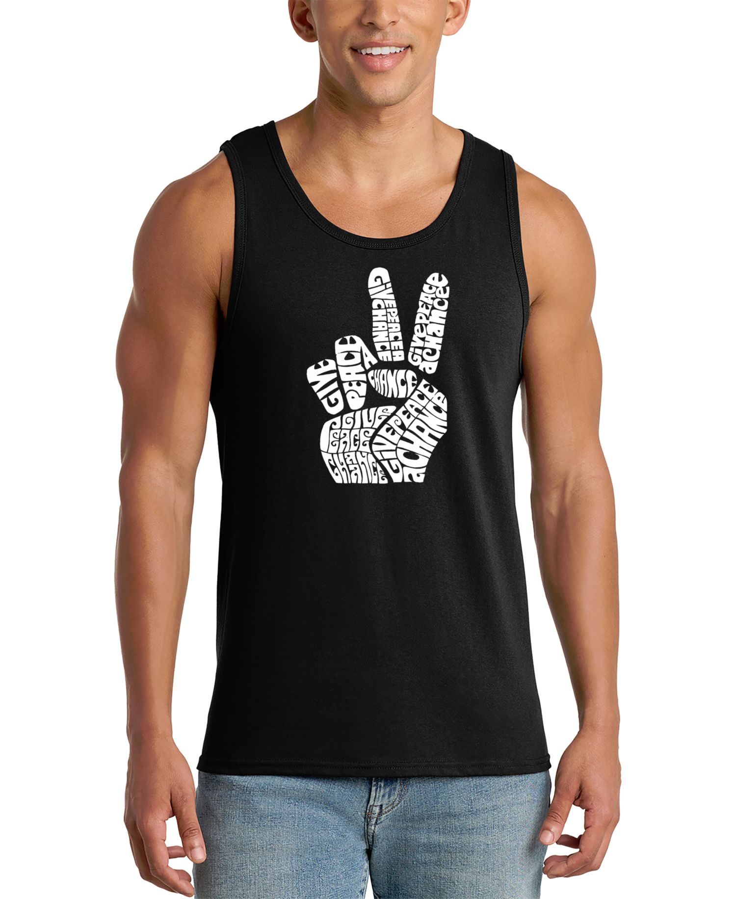 Men's Give Peace A Chance Word Art Graphic Tank Top