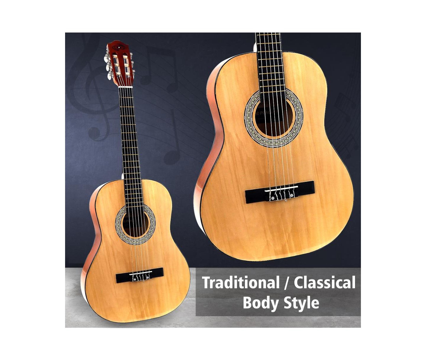Детские игрушки Pyle 6-String Classic Guitar - 3/4 Size Scale Guitar with Digital Tuner and Accessory Kit (36 inch), цвет: Коричневый — фото 3