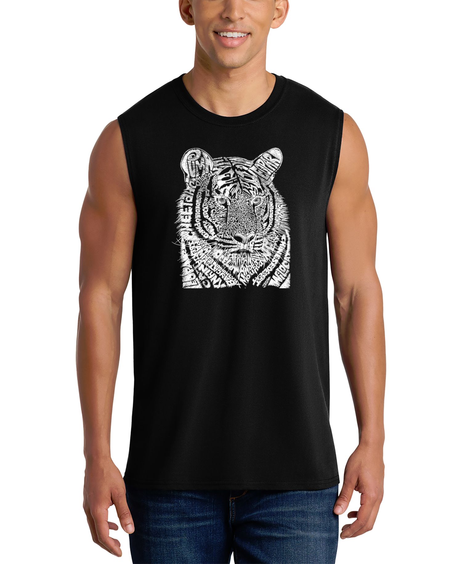 Men's Tiger Face Word Art Graphic Tank Top