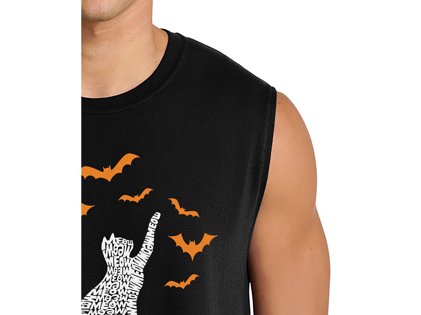 Мужской топ LA Pop Art Cat on Moon Halloween Word Art Graphic, цвет: Чёрный — фото 2